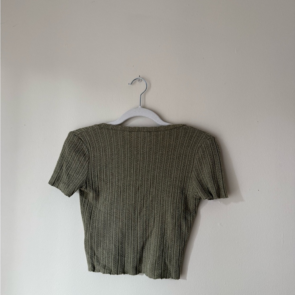 Olive Ribbed Knit Button Top - Picture 2 of 7